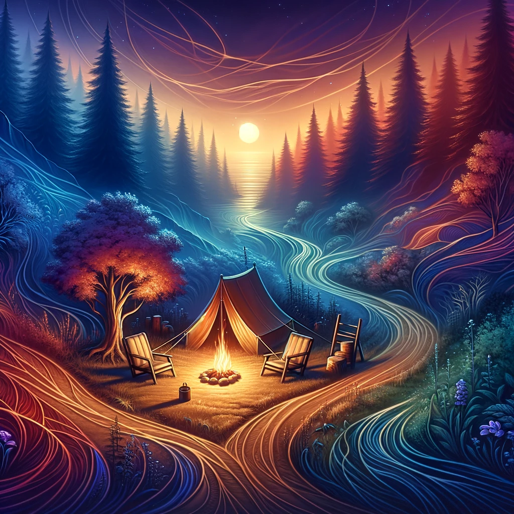 Cozy campsite with tent and fire at twilight, symbolizing monogamy